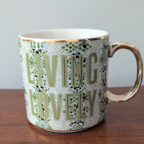 Anthropologie Green and Gold Patterned Mug - Picture 1 of 6